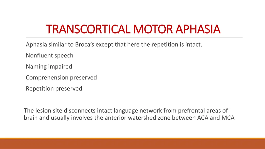transcortical motor aphasia transcortical motor