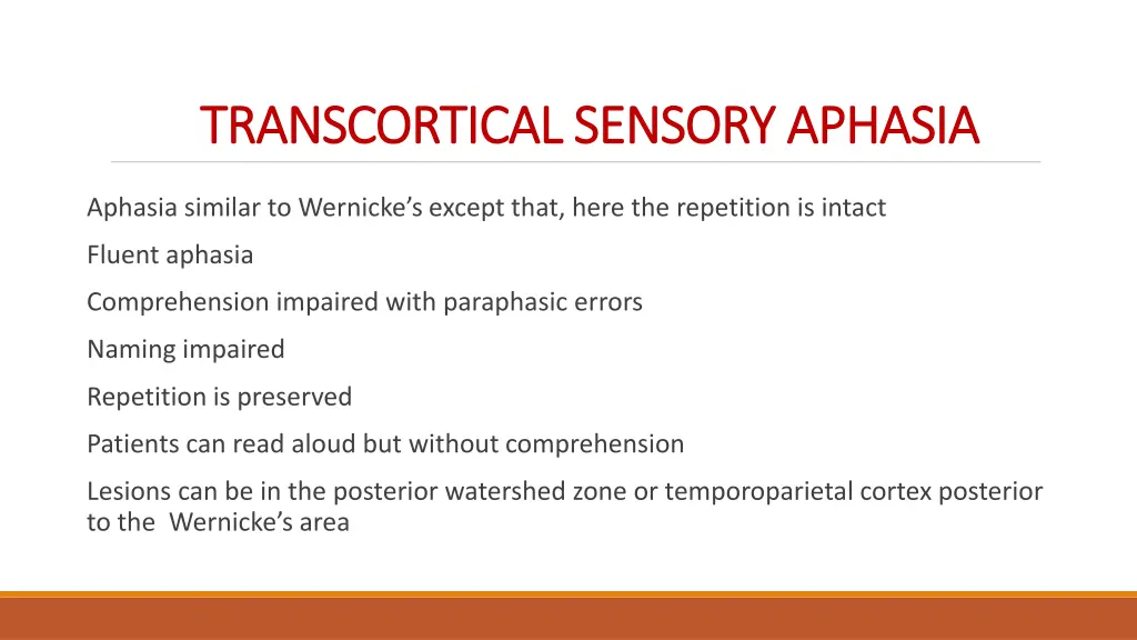 transcortical sensory aphasia transcortical