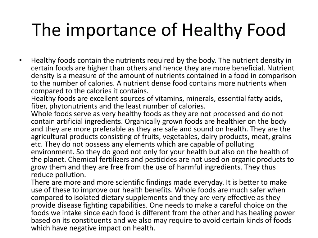 the importance of healthy food 1