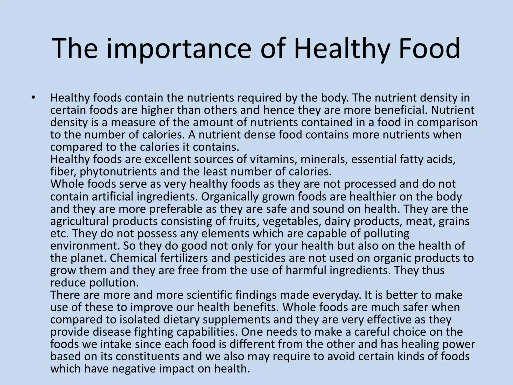 the importance of healthy food