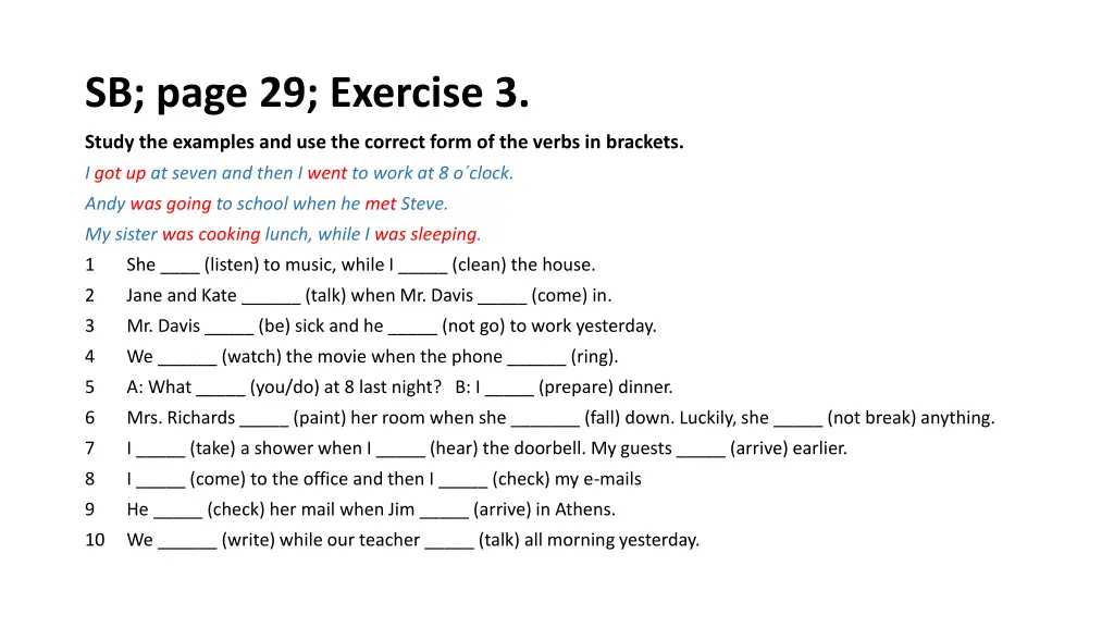 sb page 29 exercise 3