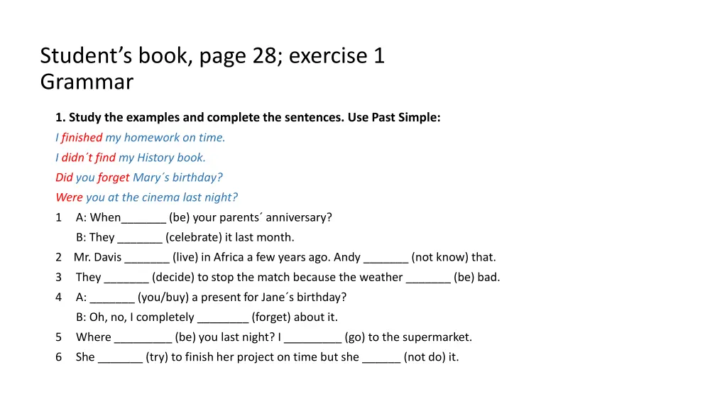 student s book page 28 exercise 1 grammar