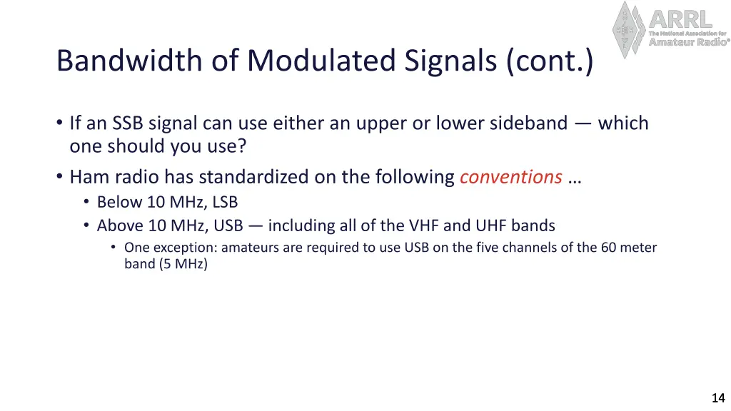 bandwidth of modulated signals cont