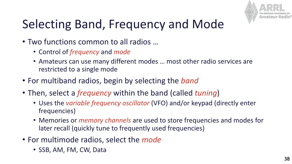 selecting band frequency and mode