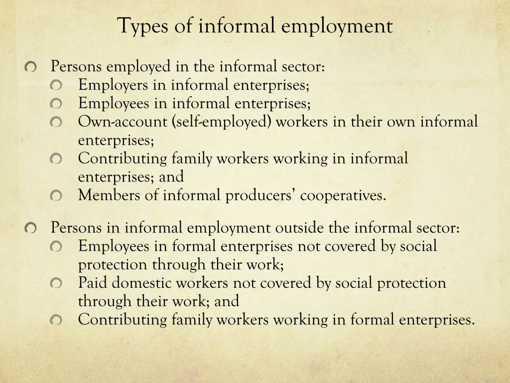 types of informal employment