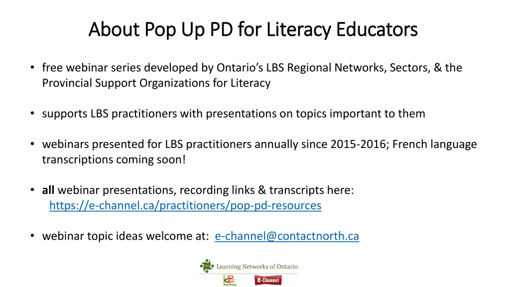 about pop up pd for literacy educators about