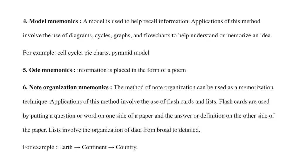 4 model mnemonics a model is used to help recall