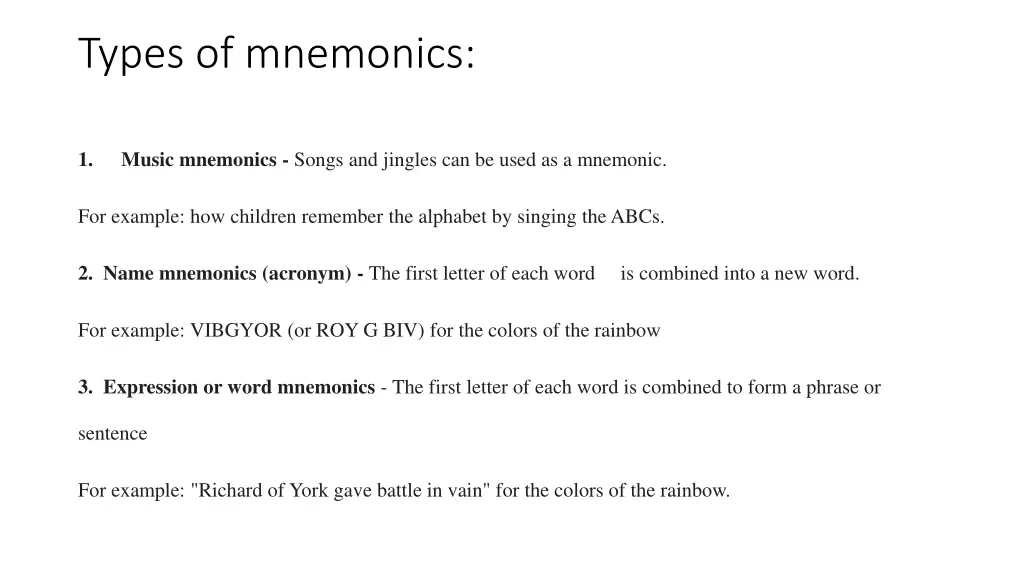 types of mnemonics