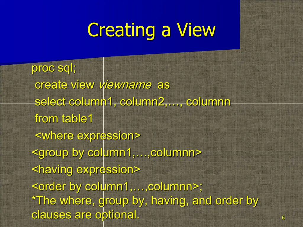 creating a view