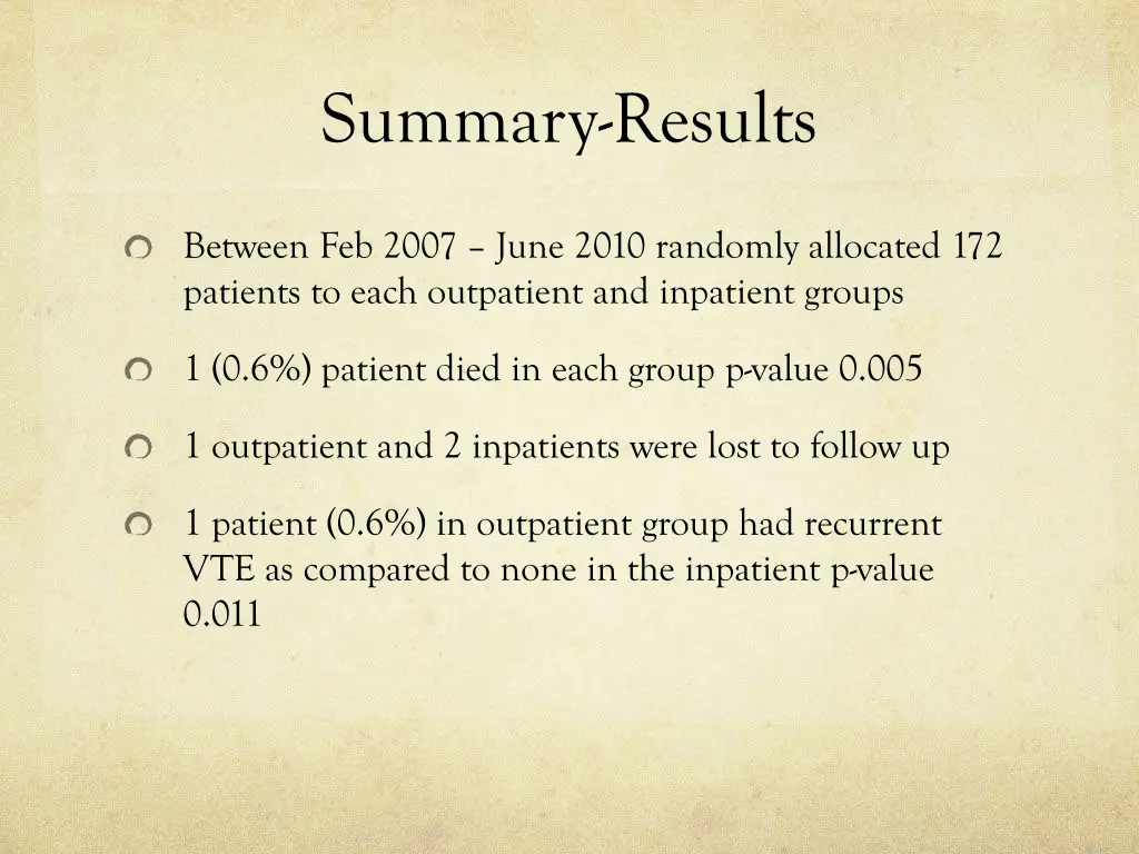 summary results