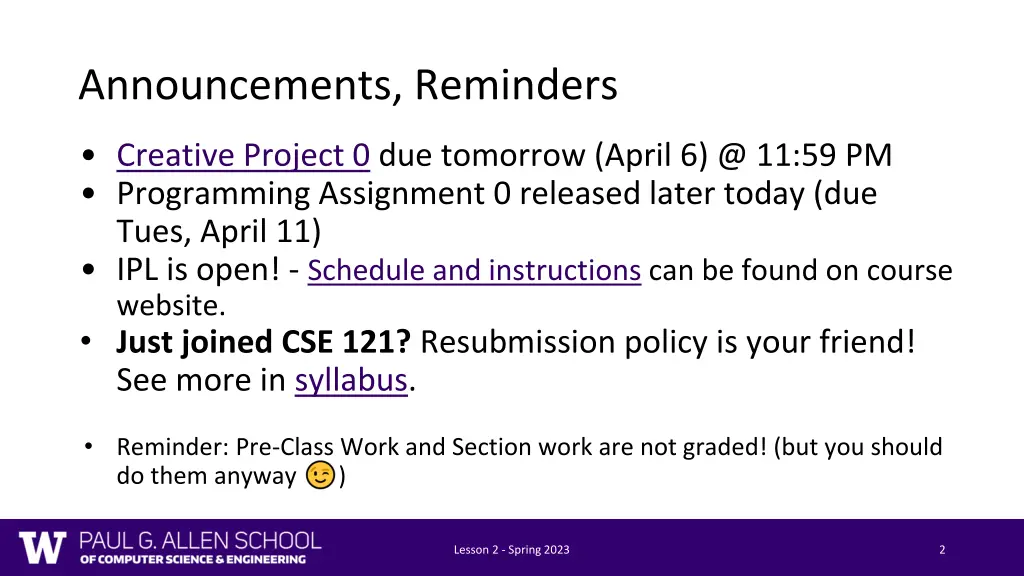 announcements reminders