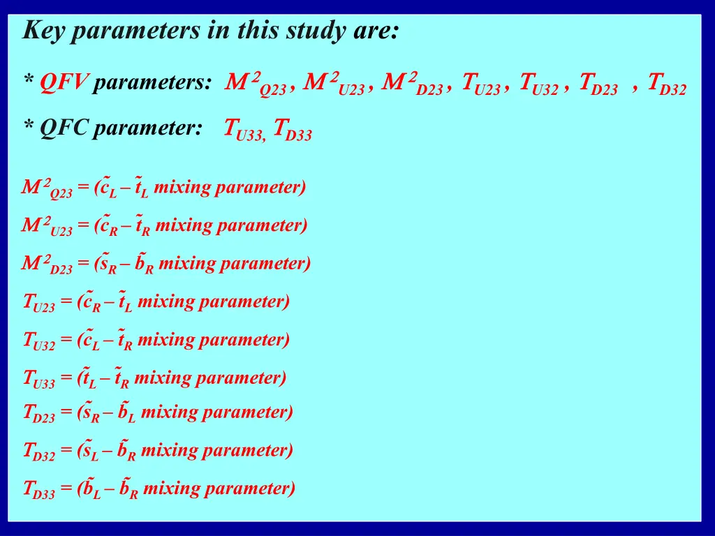 key parameters in this study are