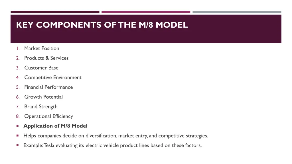 key components of the m 8 model