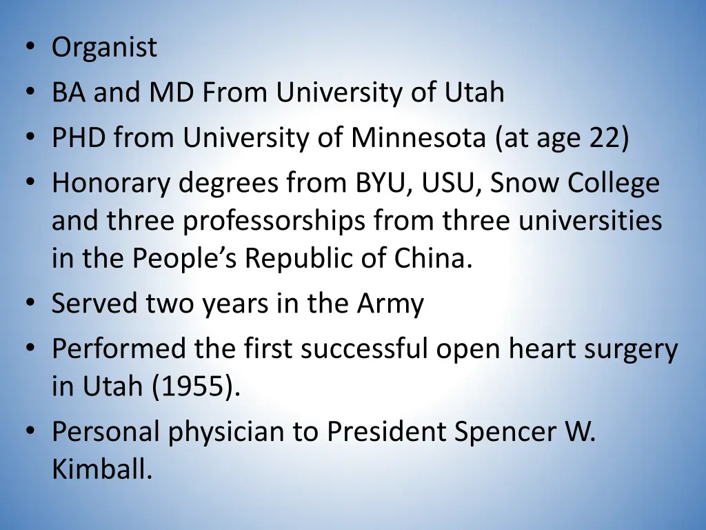 organist ba and md from university of utah