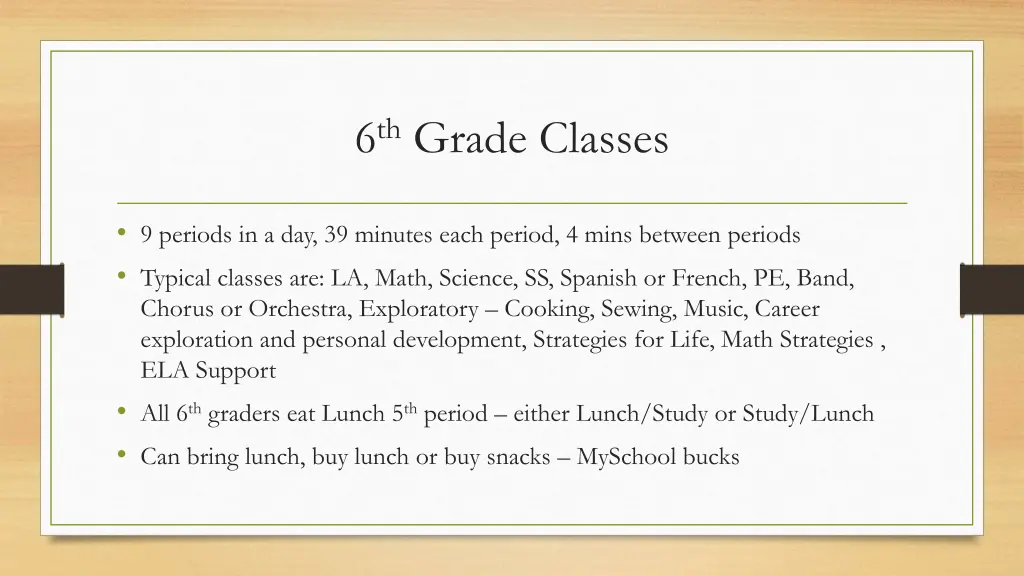 6 th grade classes