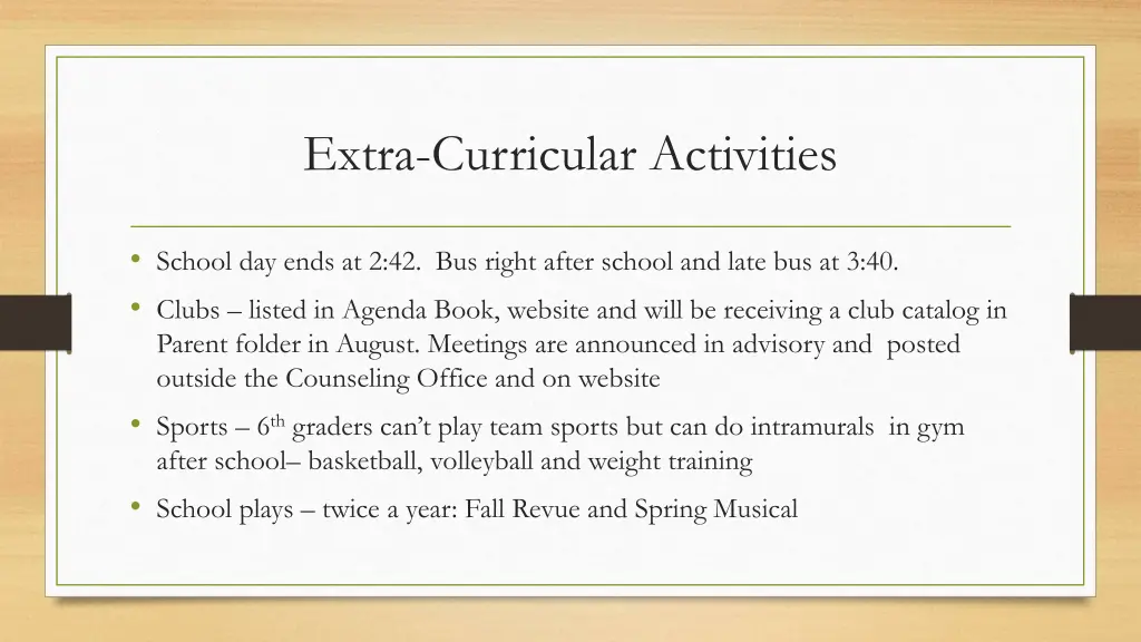 extra curricular activities