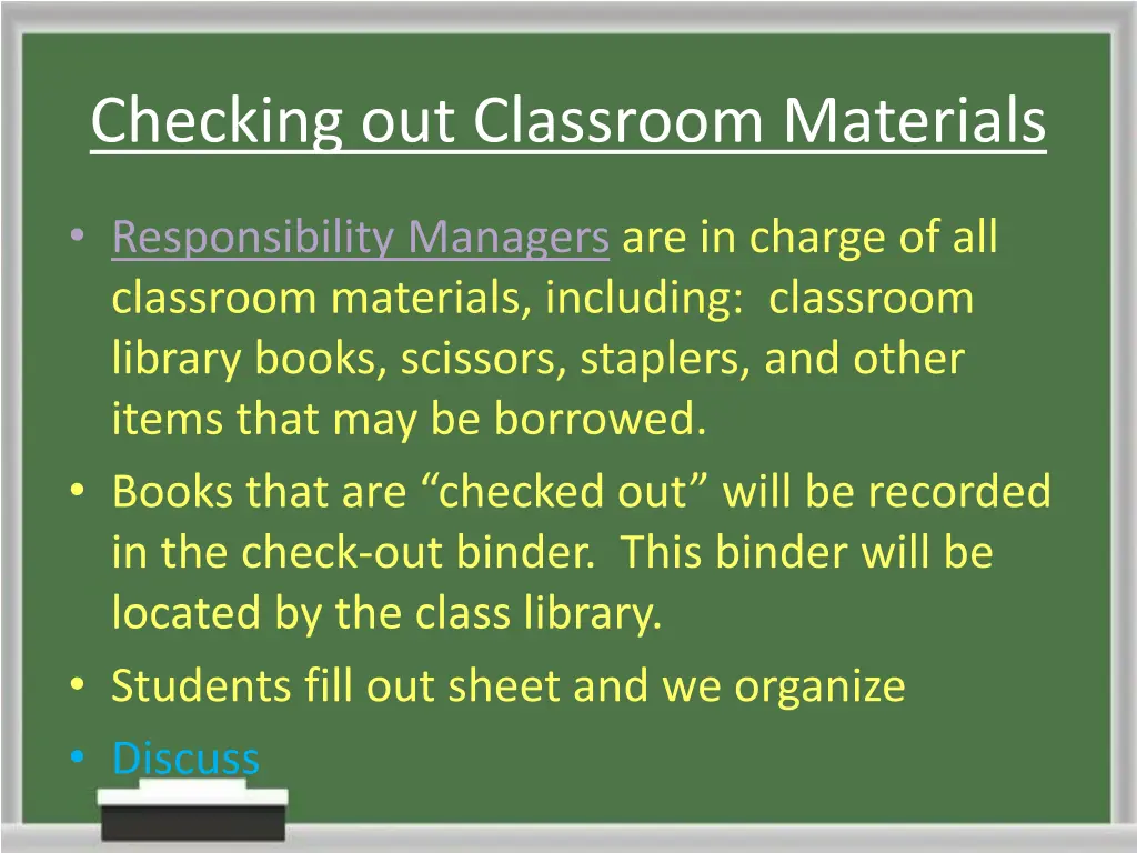 checking out classroom materials