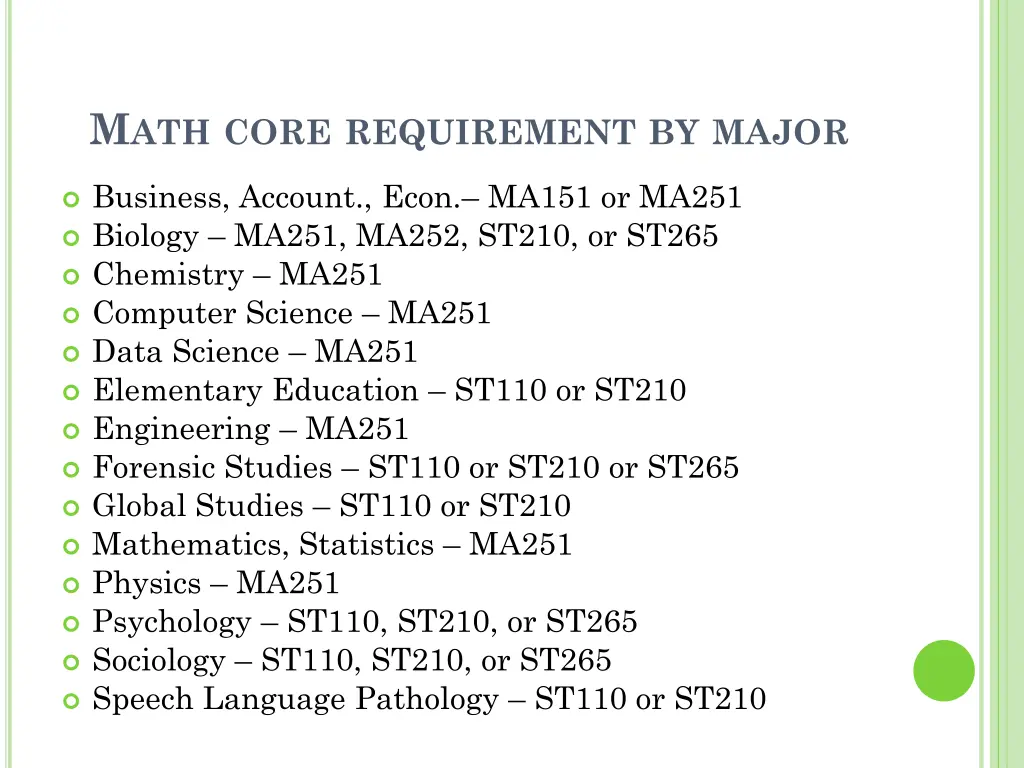 m ath core requirement by major