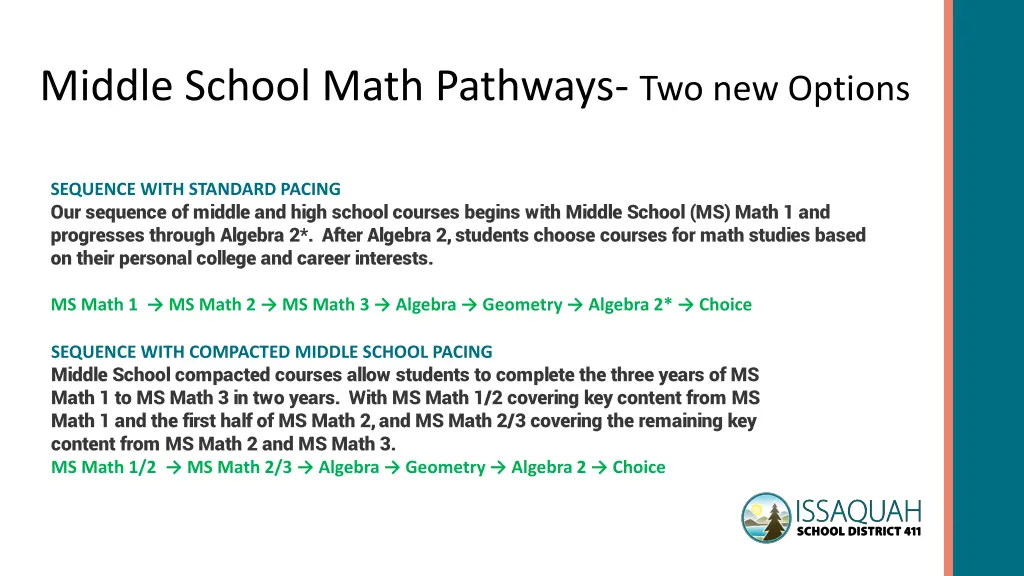 middle school math pathways two new options