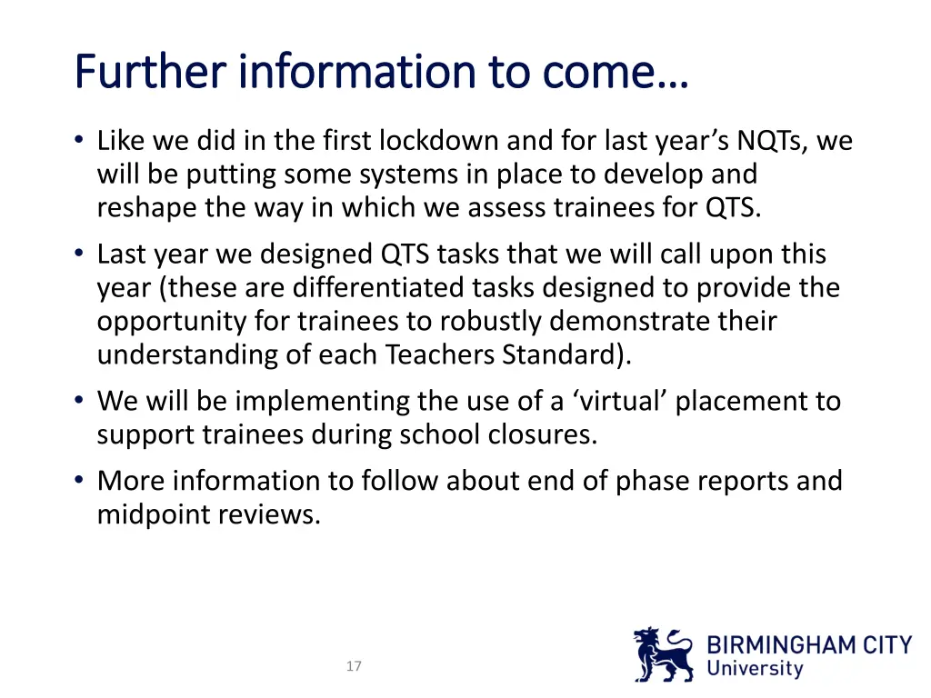further information to come further information