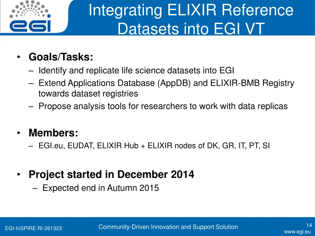 integrating elixir reference datasets into egi vt