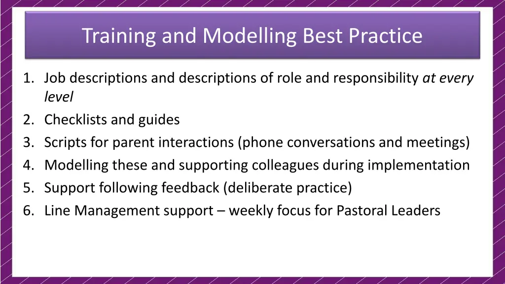 training and modelling best practice