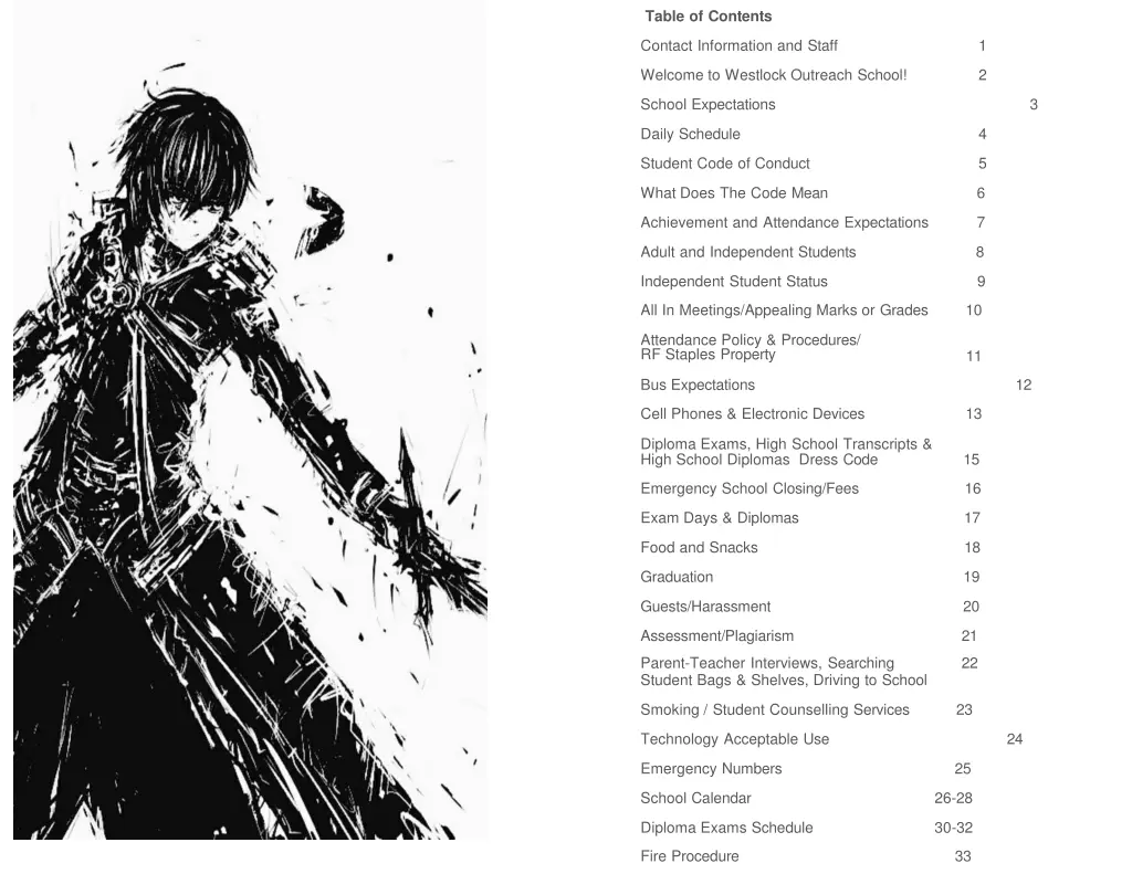 table of contents