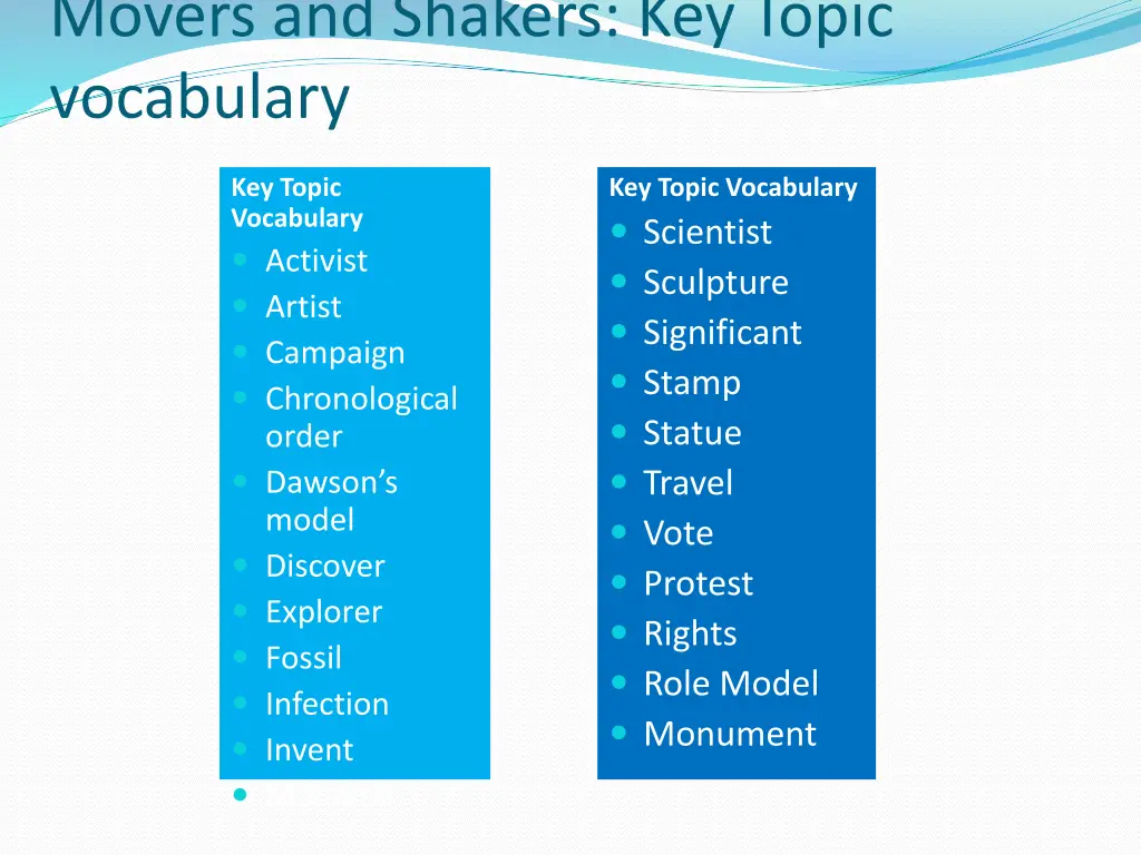 movers and shakers key topic vocabulary