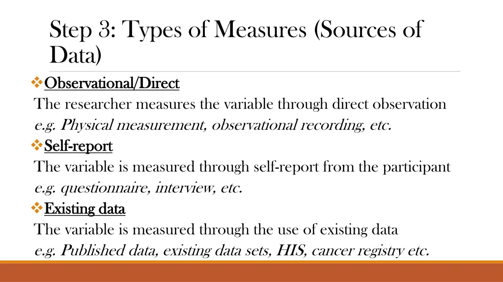 step 3 types of measures sources of data