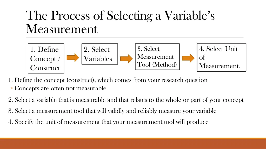 the process of selecting a variable s measurement
