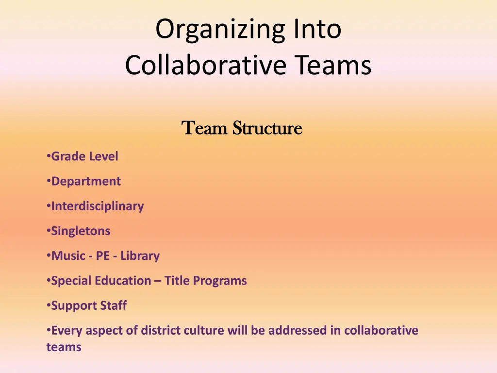 organizing into collaborative teams