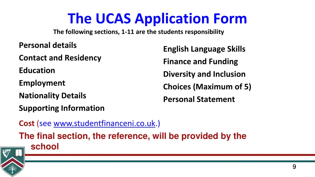 the ucas application form the following sections