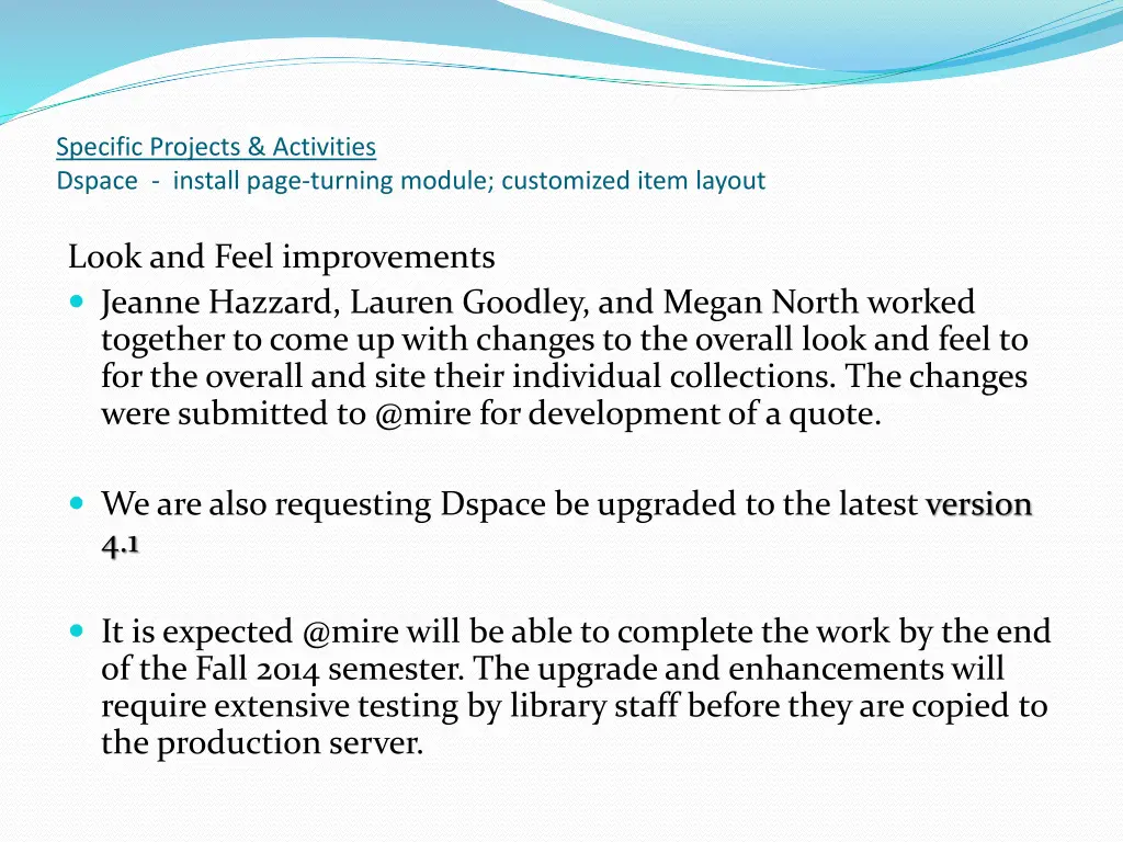 specific projects activities dspace install page