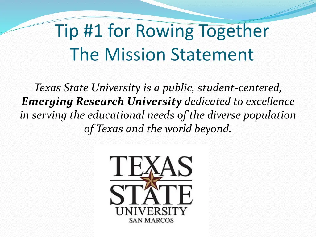 tip 1 for rowing together the mission statement