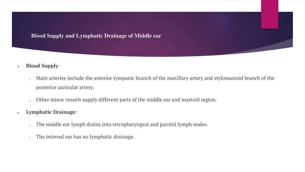 blood supply and lymphatic drainage of middle ear