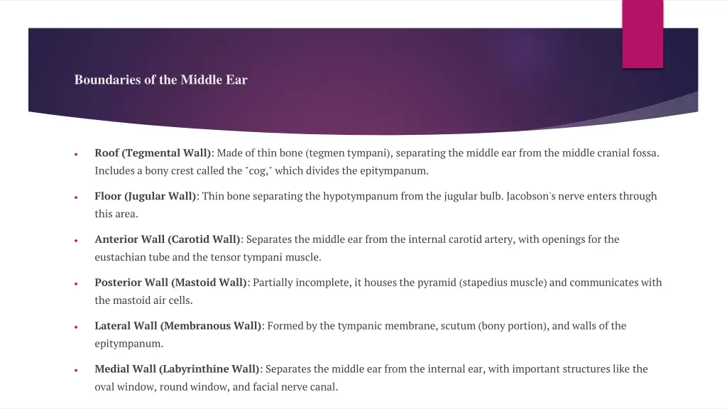 boundaries of the middle ear