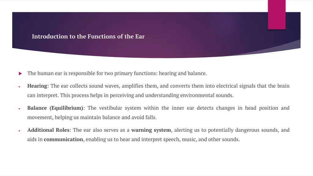 introduction to the functions of the ear