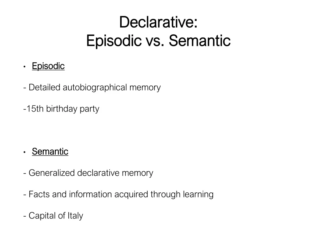 declarative declarative episodic vs semantic