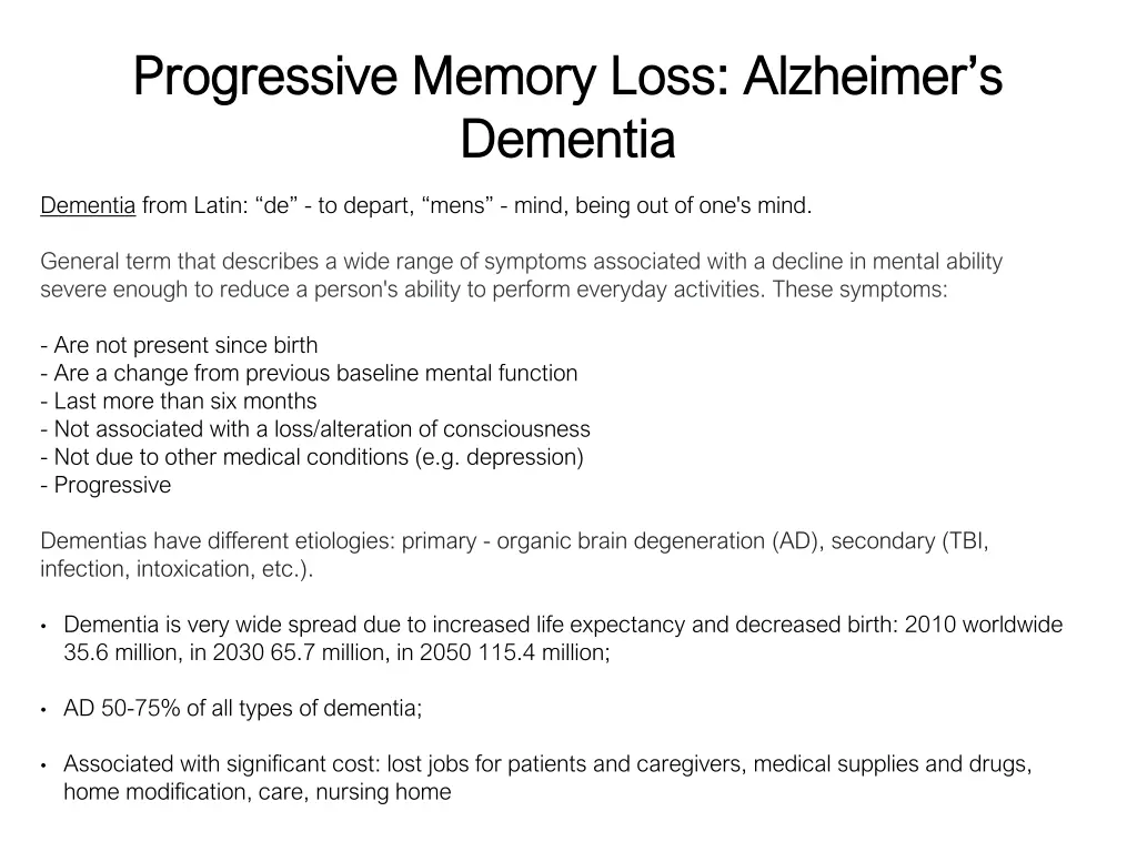 progressive memory loss alzheimer s progressive