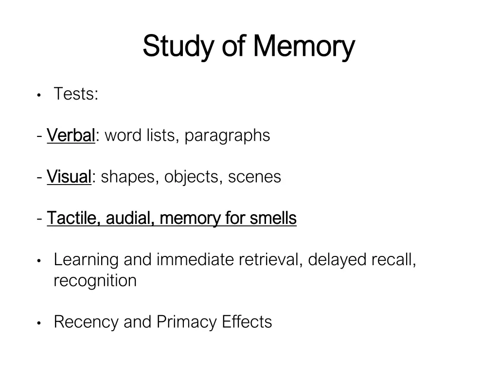 study of memory study of memory