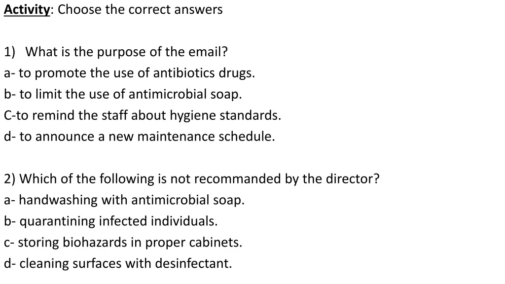 activity choose the correct answers