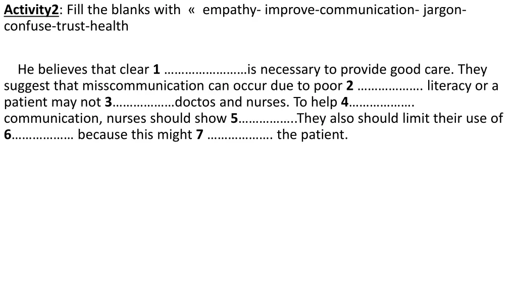 activity2 fill the blanks with empathy improve