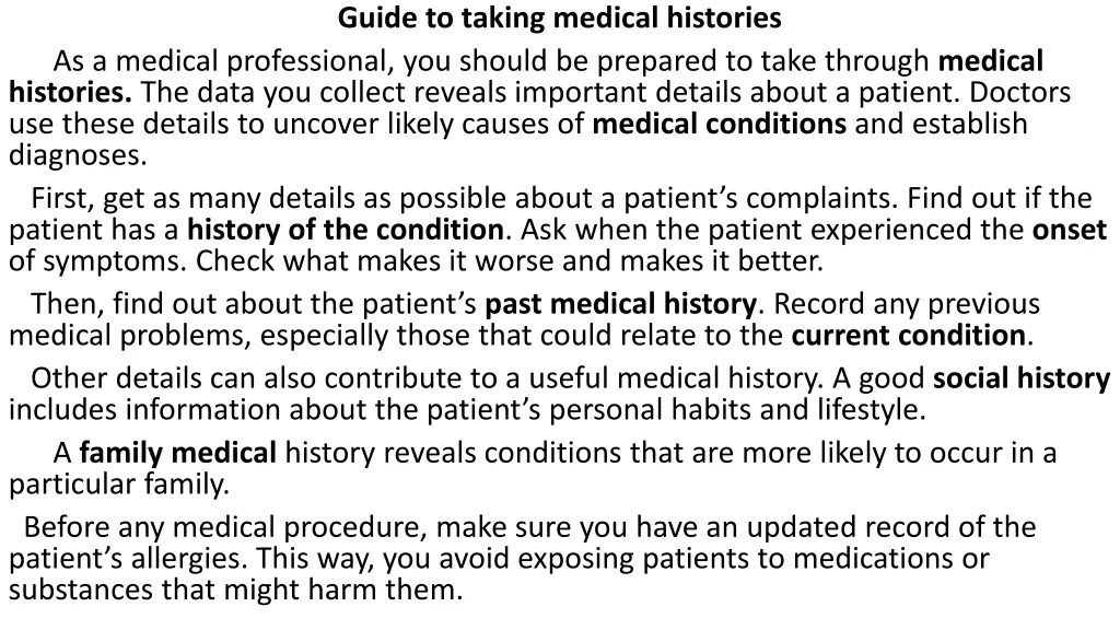 guide to taking medical histories