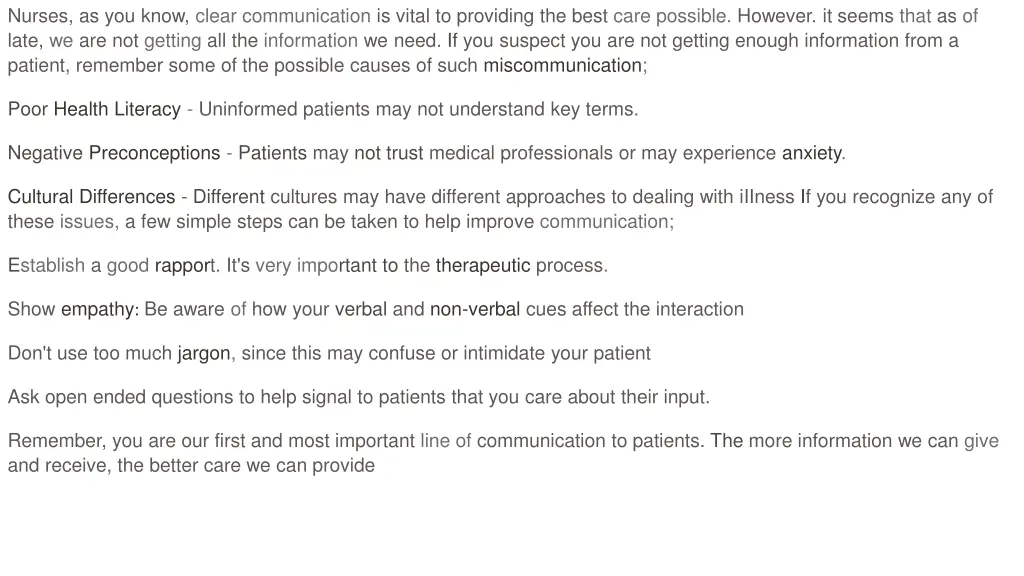 nurses as you know clear communication is vital