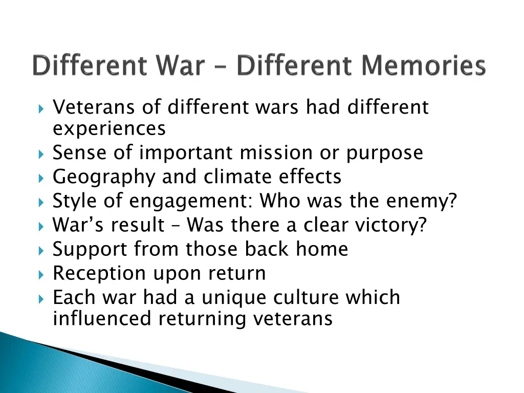 veterans of different wars had different