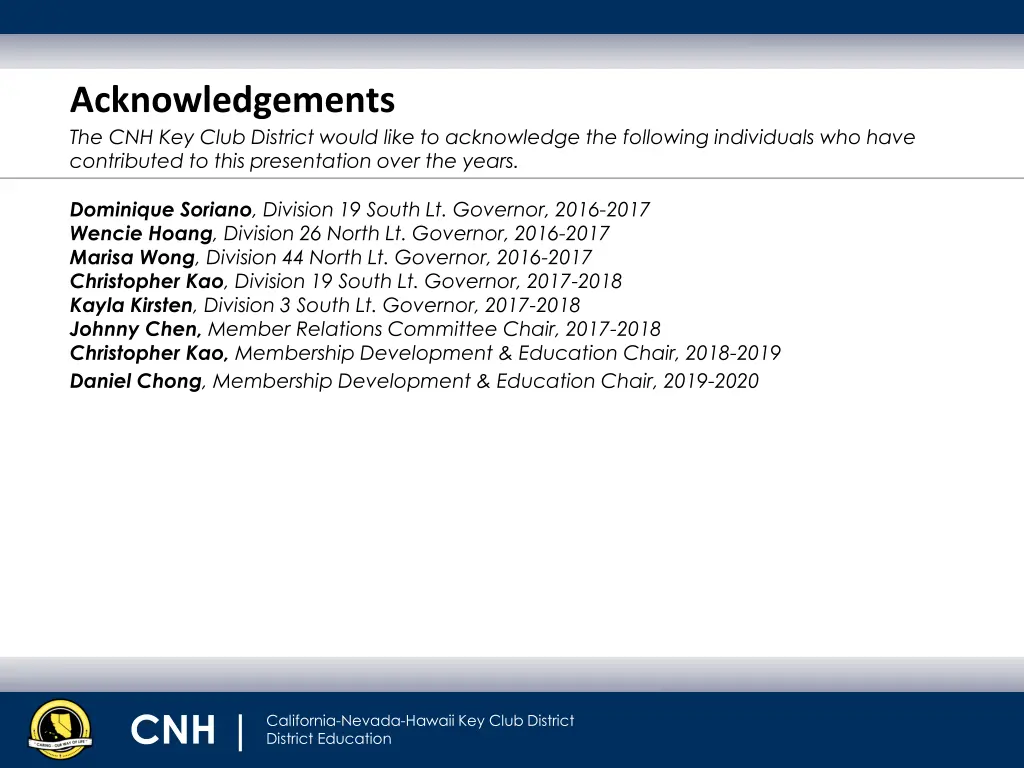 acknowledgements the cnh key club district would