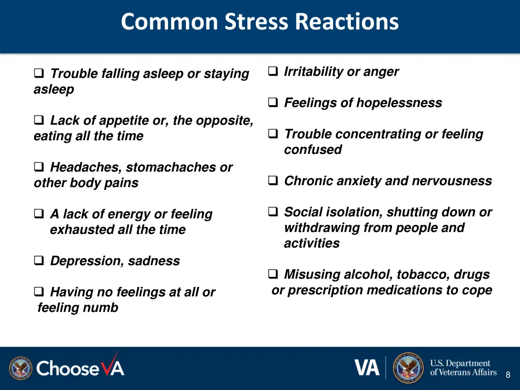 common stress reactions
