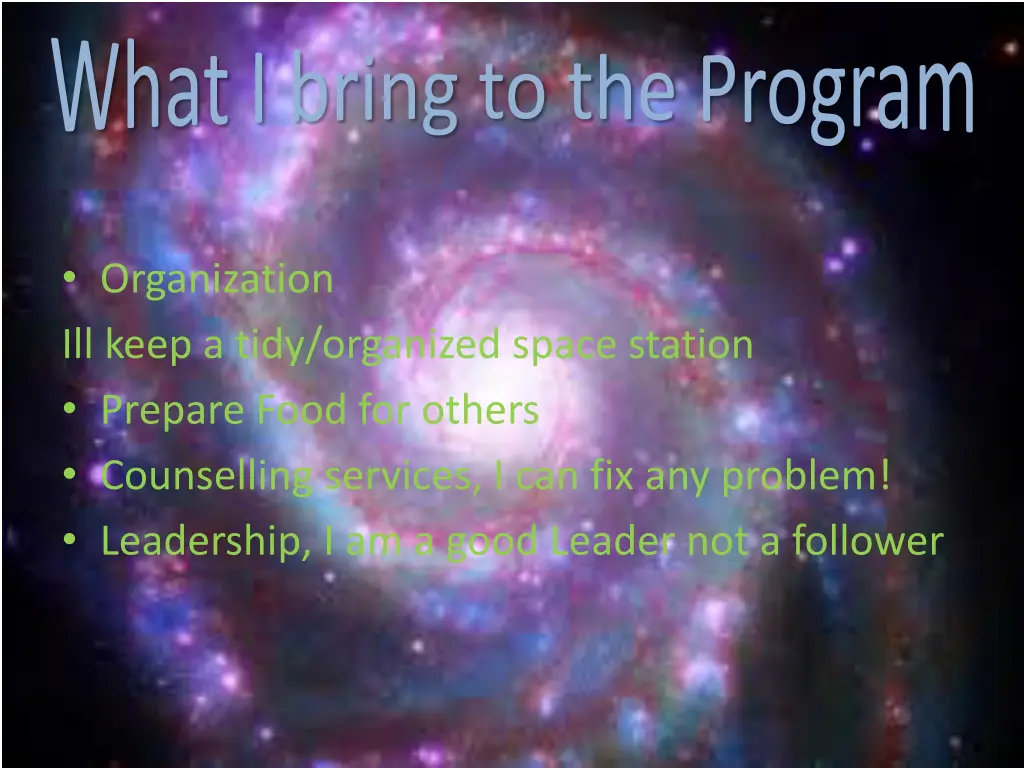 what i bring to the program