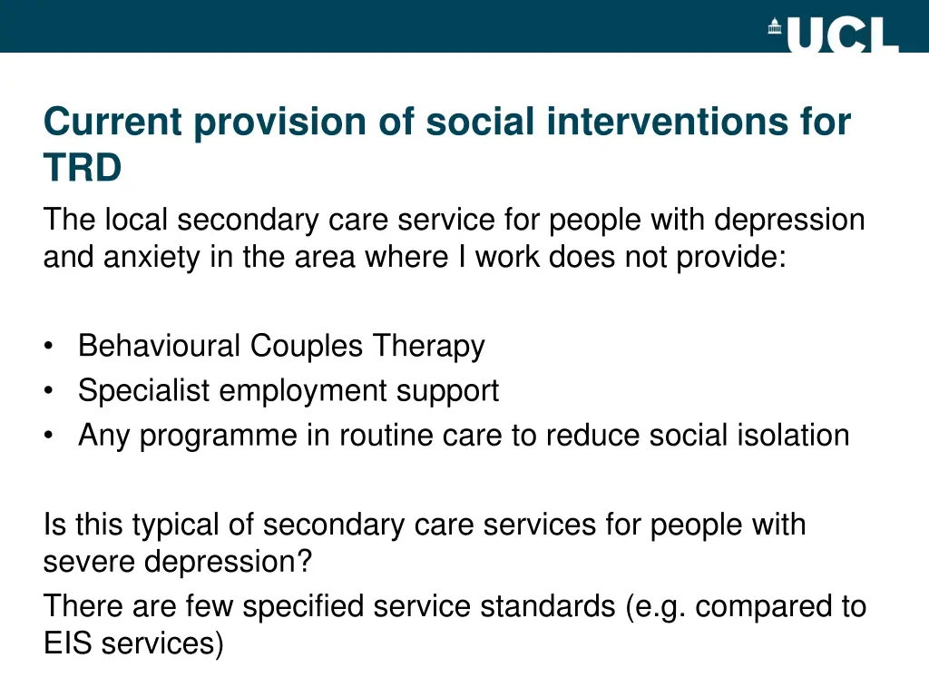 current provision of social interventions