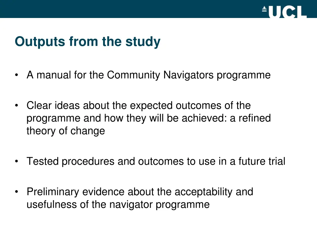 outputs from the study